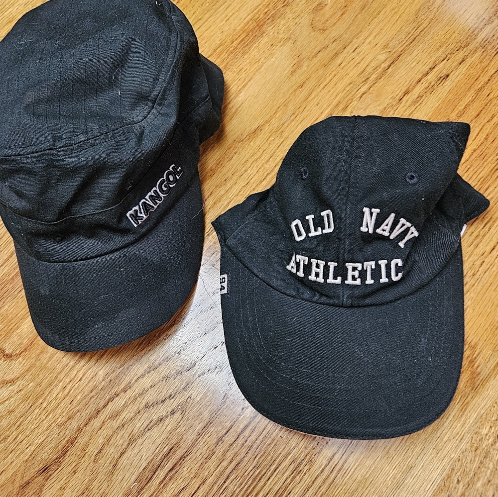 Black Kangol and Old Navy Athletic Caps